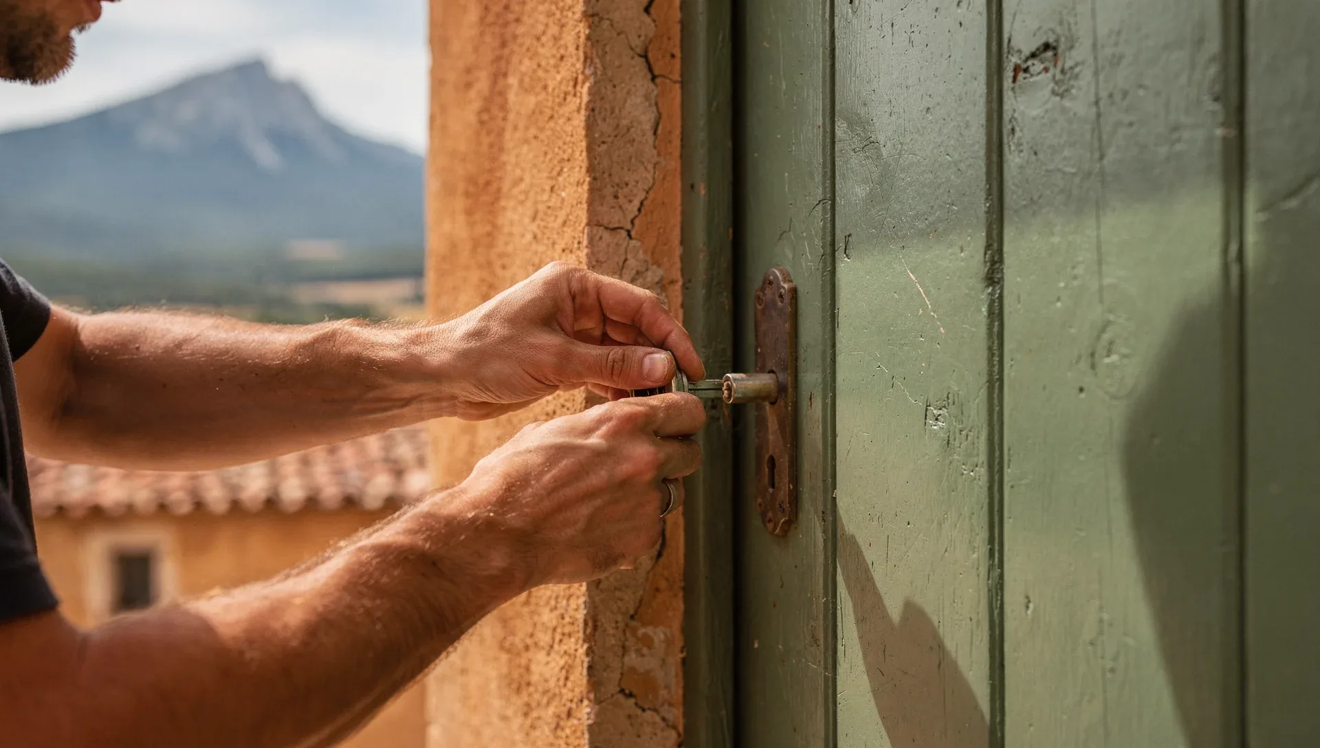 Artisan serrurier au travail sur une serrure à Pollestres